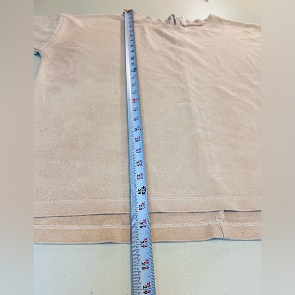 WISHLIST Women’s Stretch Faux Suede Top, Short Sleeve, Loose Fit, Cream, M/L - Picture 6 of 9